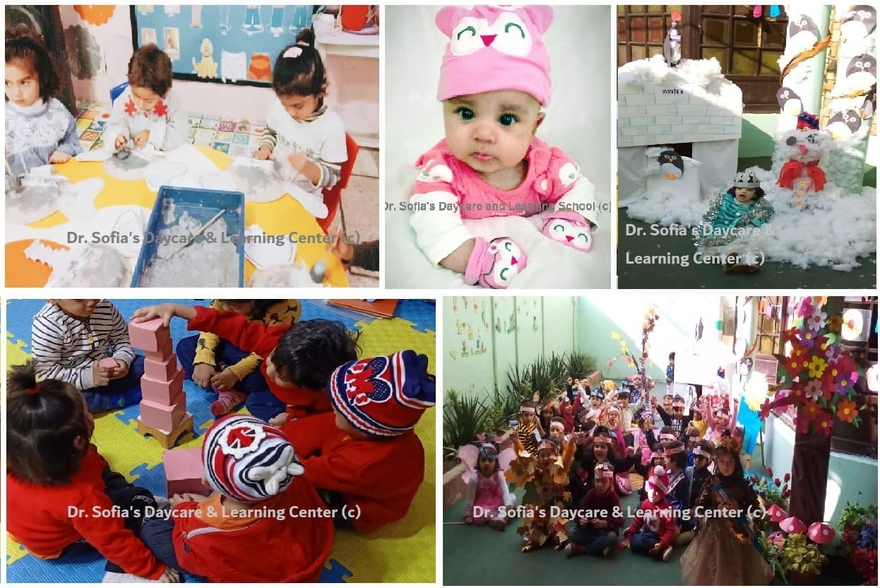 Children learning in a bright classroom