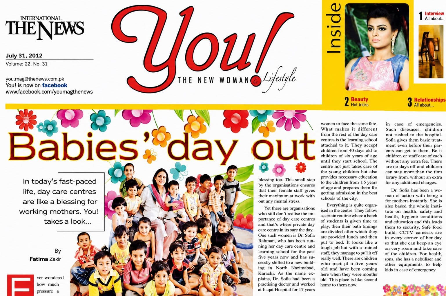 Babies' Day Out — YOU magazine front page, July 2012